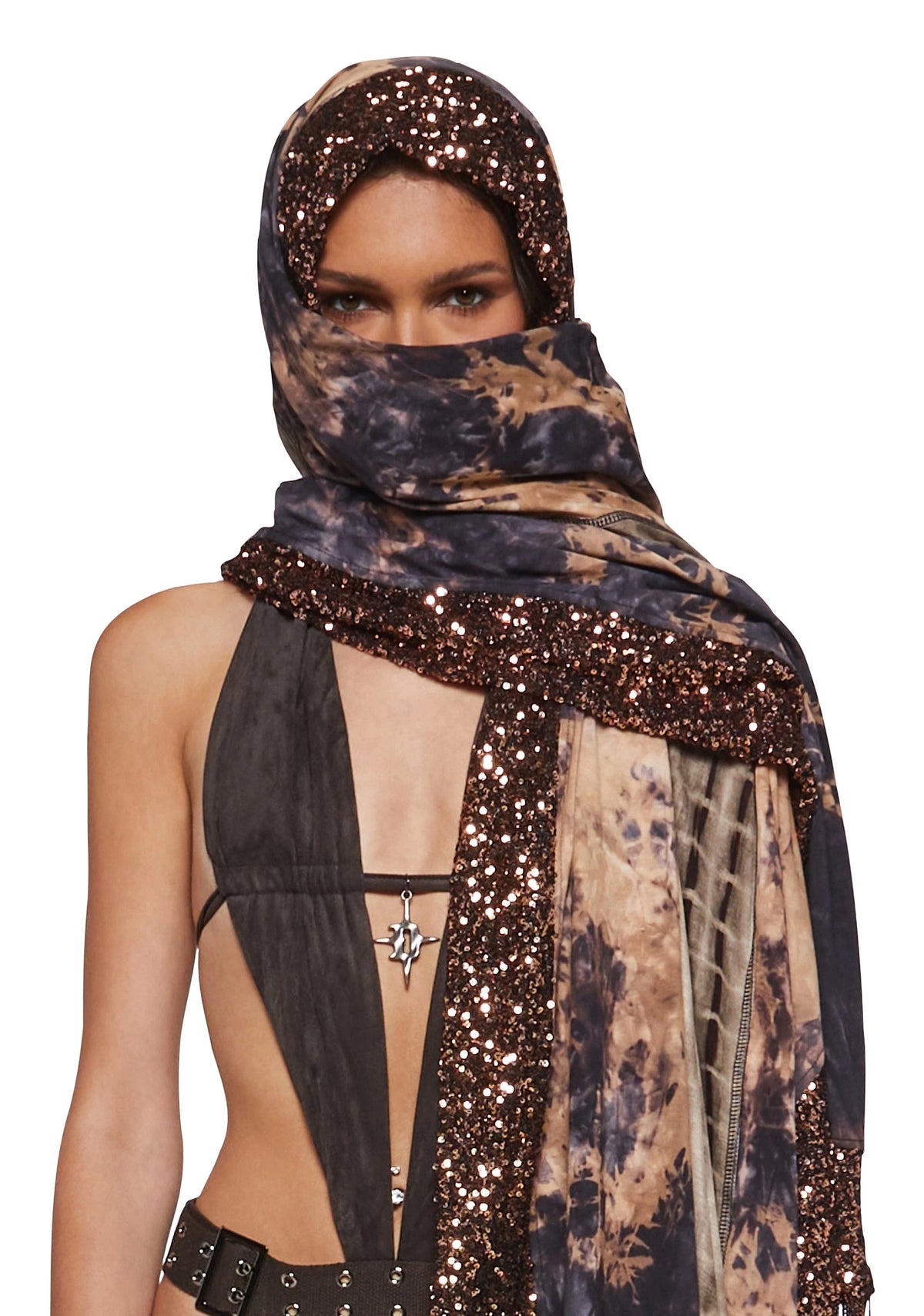 Abstract Fringe Scarf - Black And Gold