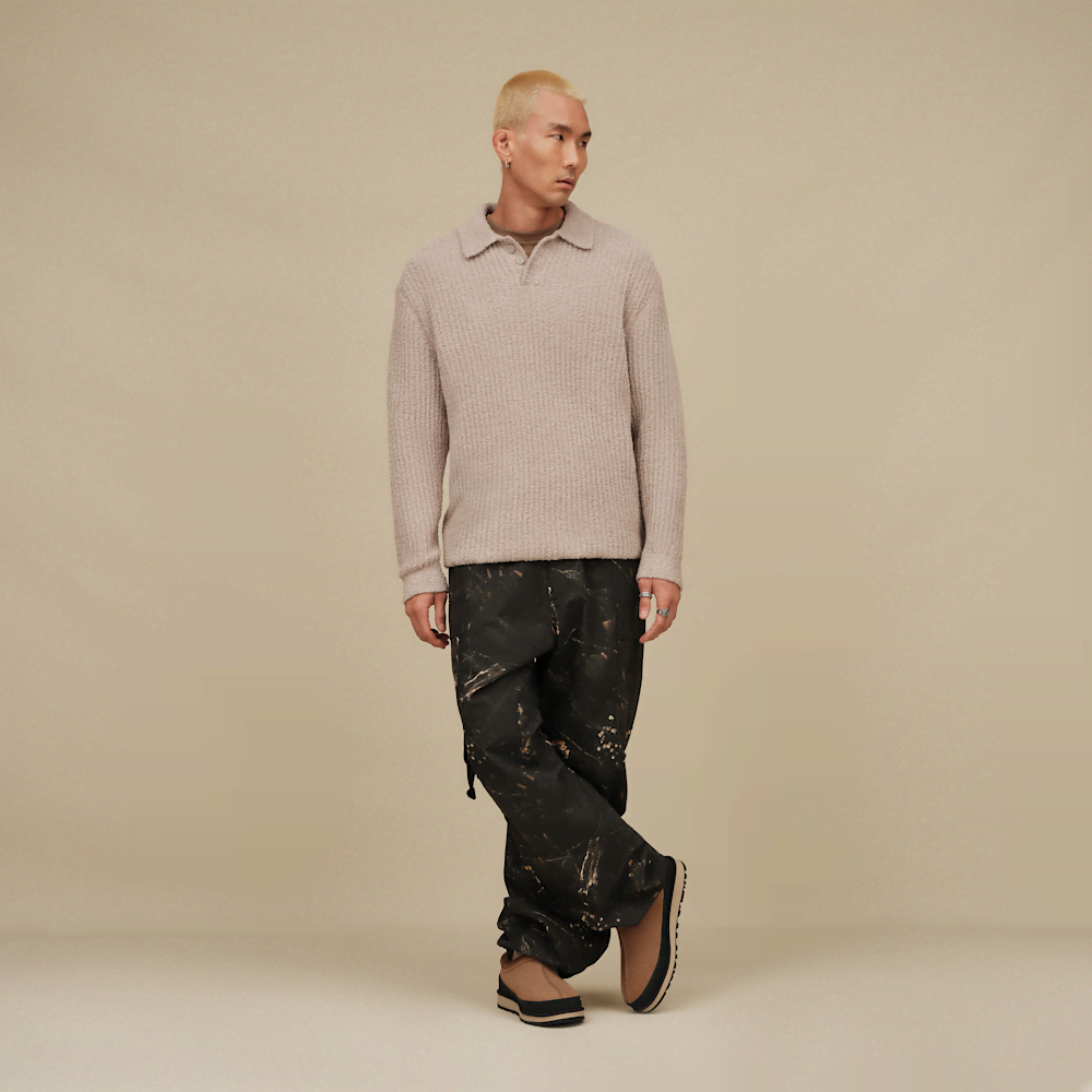Men's Rib-Knit Polo Pullover - Stripe
