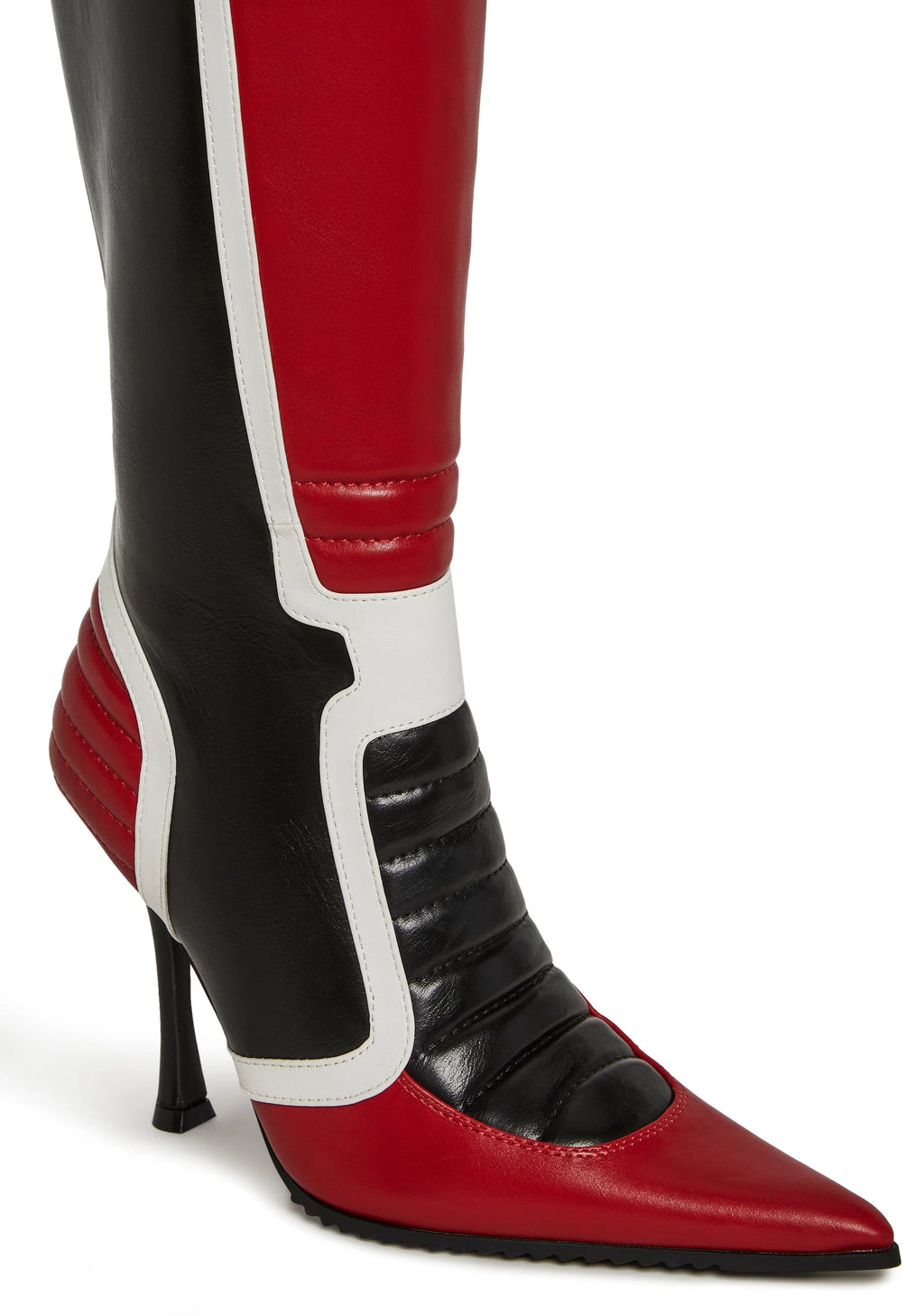 Padded Knee-High Moto Boots - Red Multi
