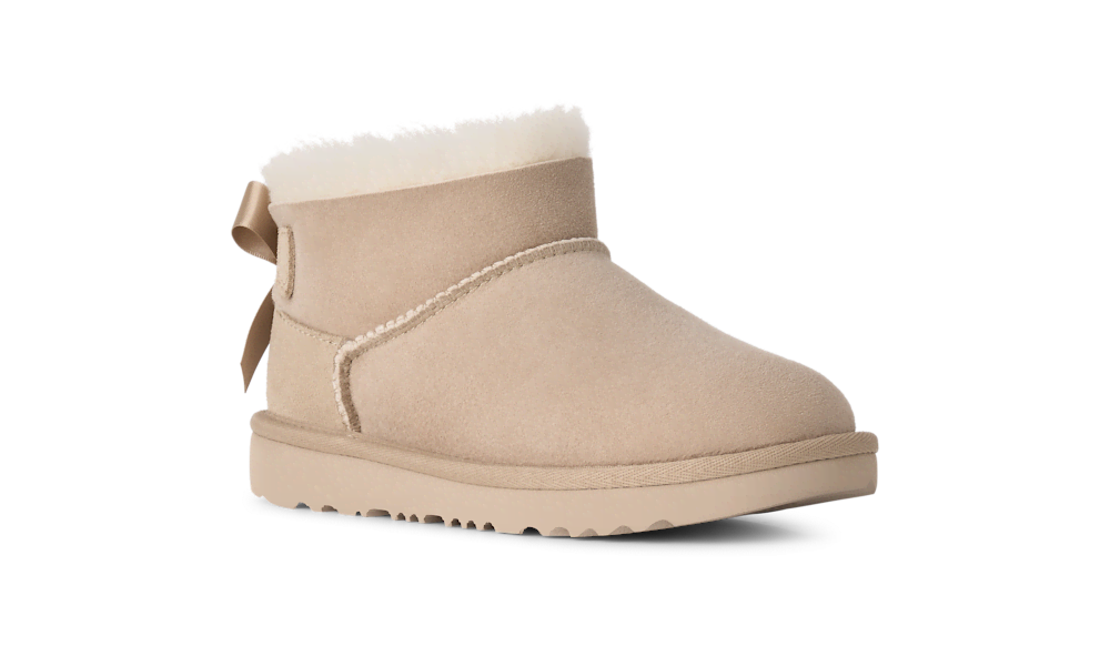 Kids' Short Sheepskin Bow Boot - Burgundy