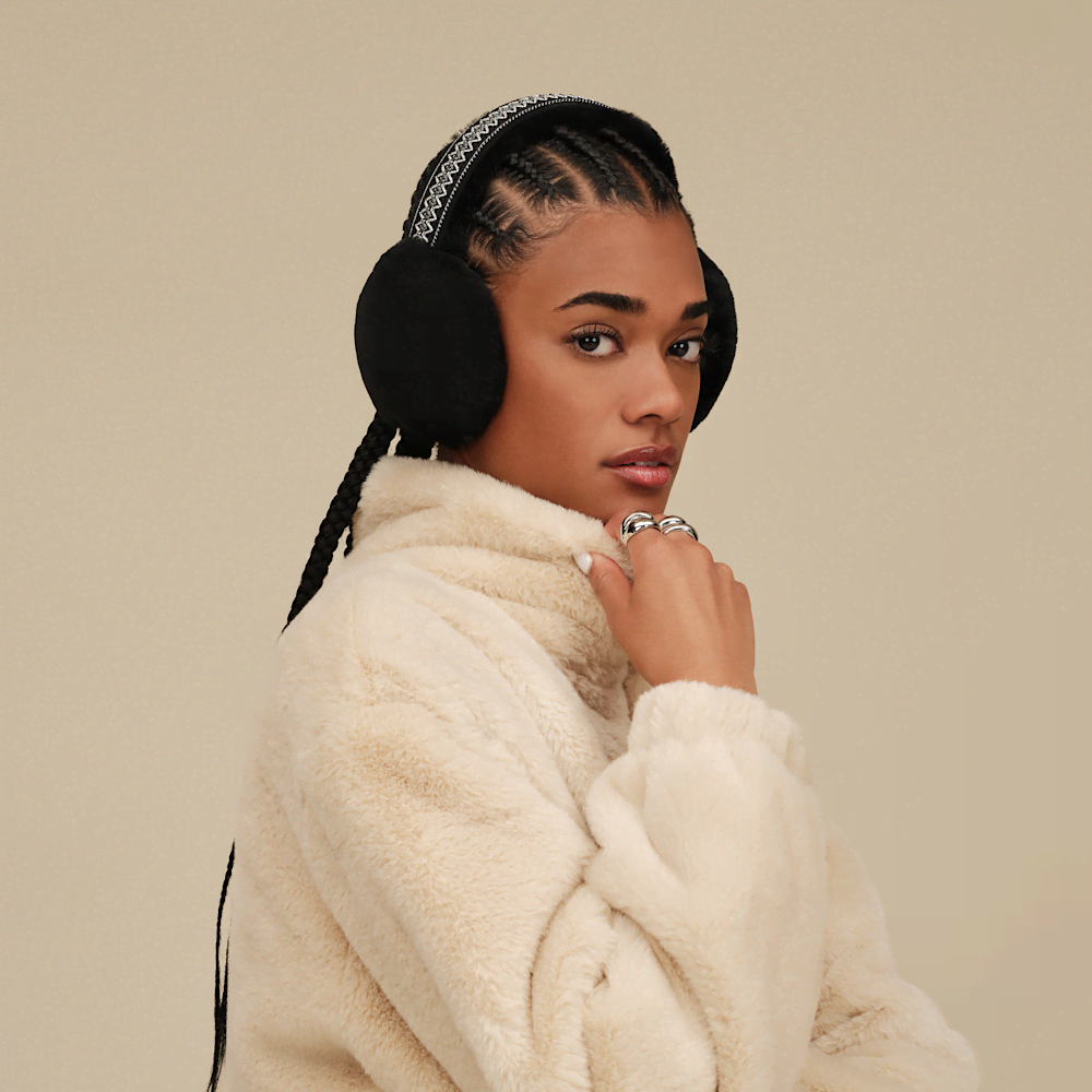 Women's Shearling Trim Earmuffs - Black