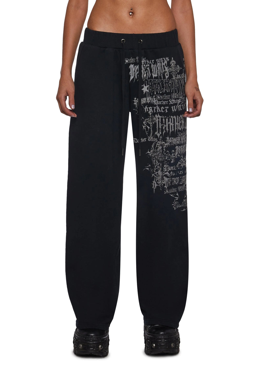 Graphic Wide-Leg Sweatpants - Black