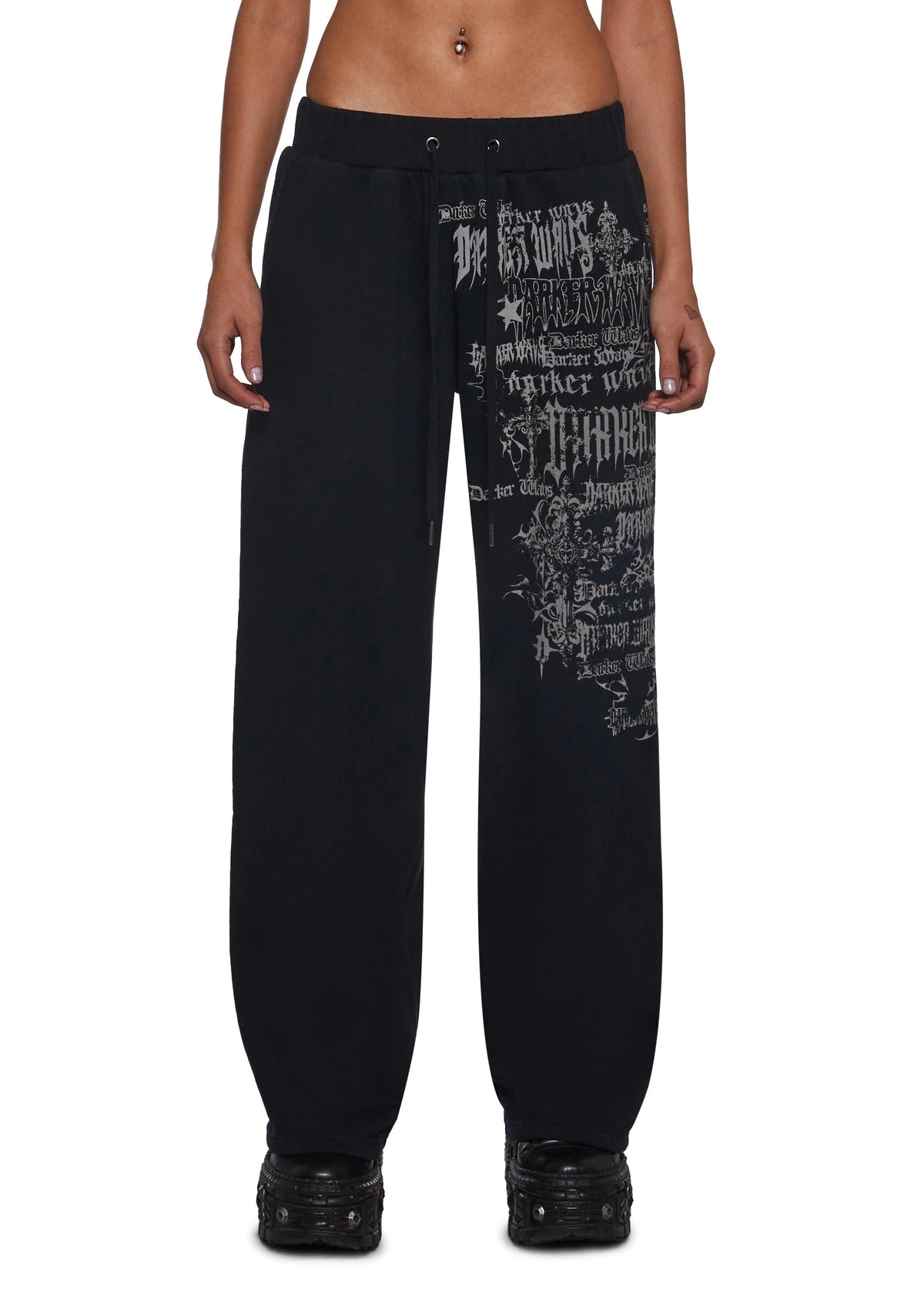 Graphic Wide-Leg Sweatpants - Black