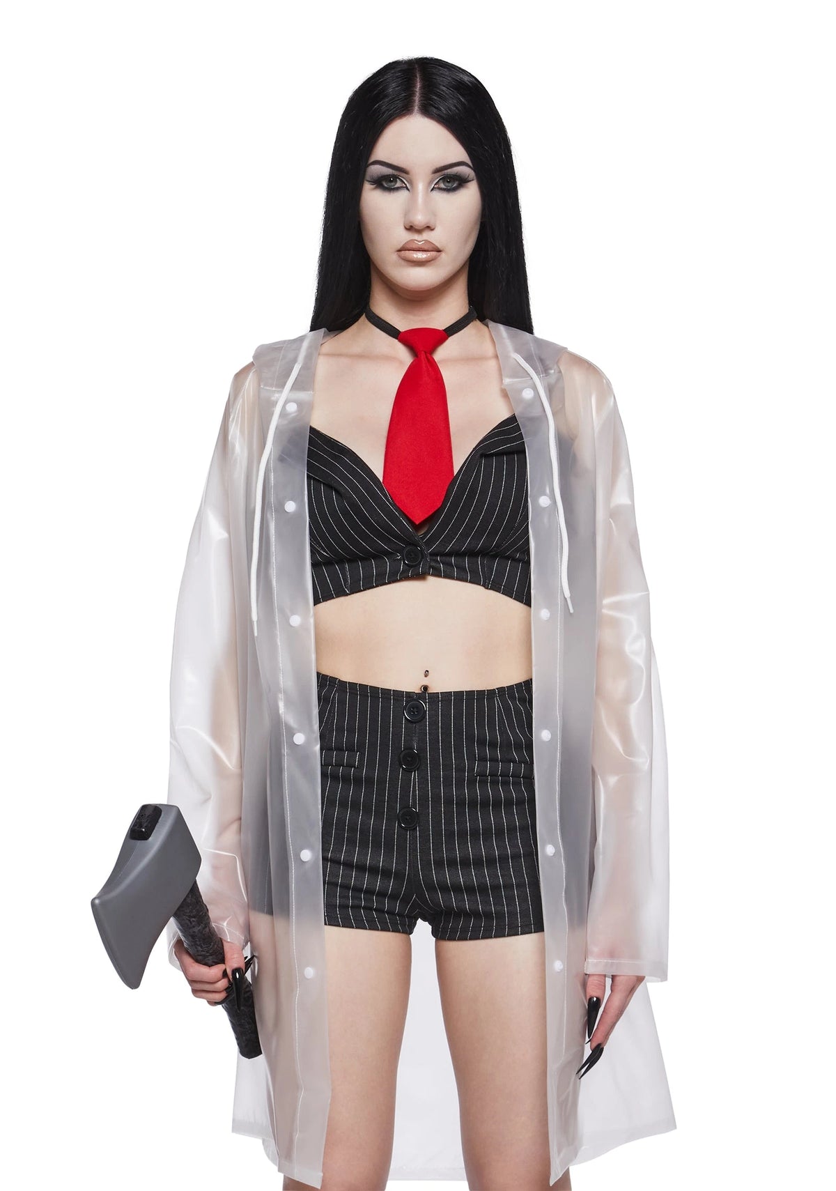 Pinstripe Crop Top Costume Set - Black