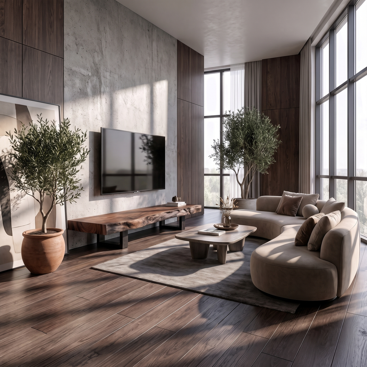 Mid Century TV Console Live Edge Wood Master Bedroom