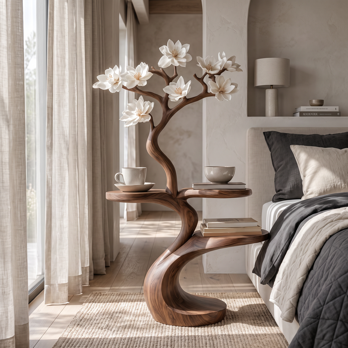 Rustic Tree Shape Bedside Table Modern Bedroom