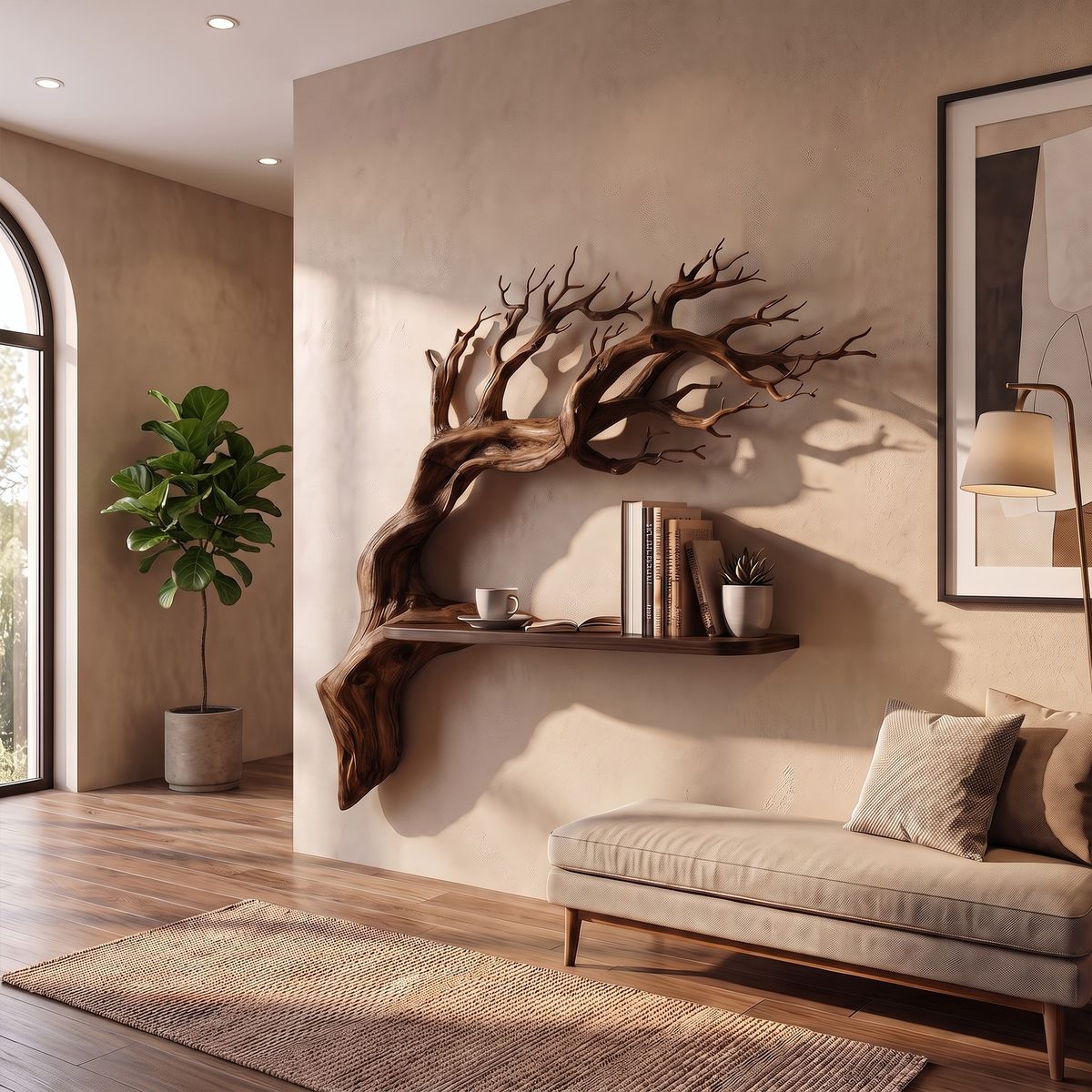 Rustic Branch Floating Shelf Artistic Bedroom Wall Decor