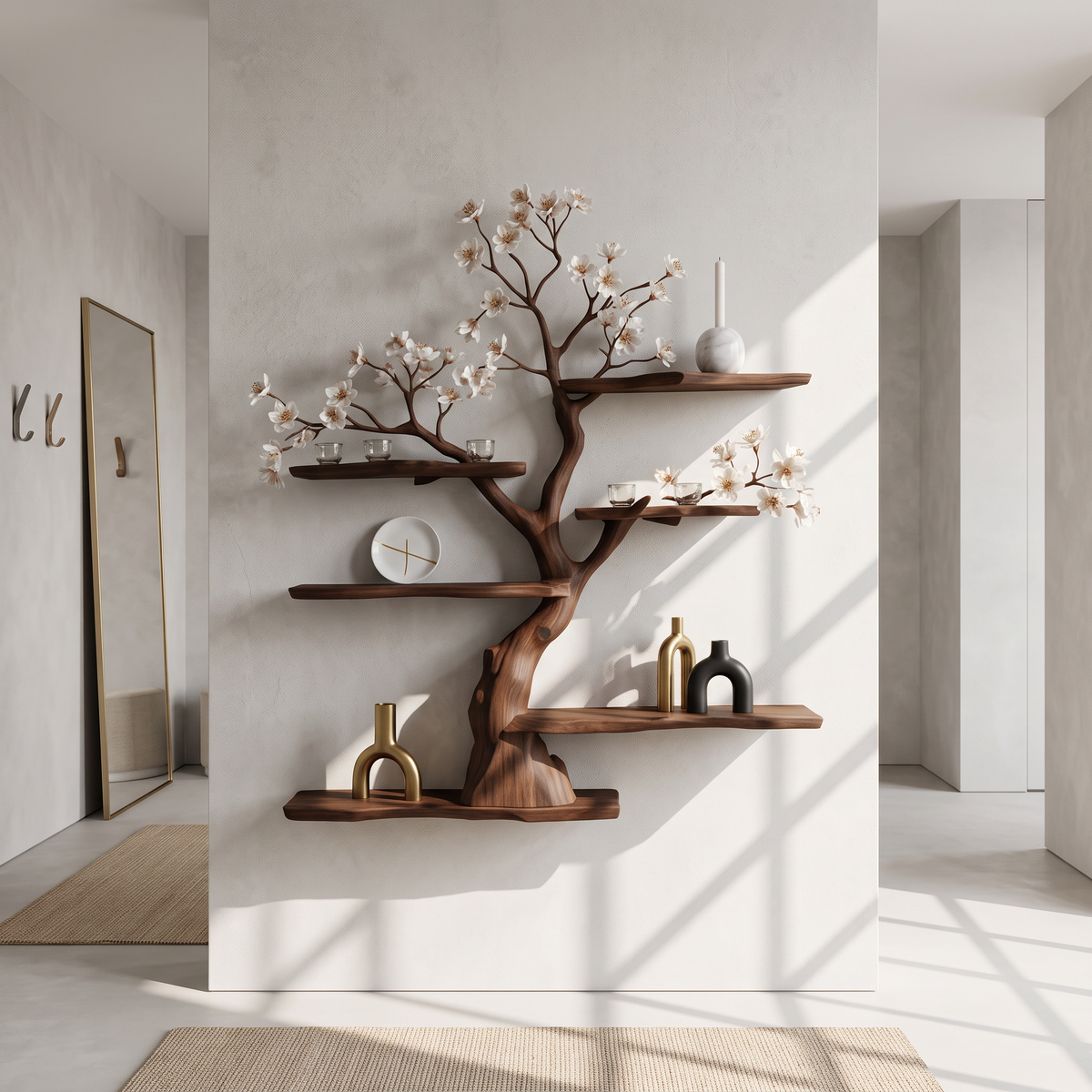 Rustic Wooden Tree Shelf