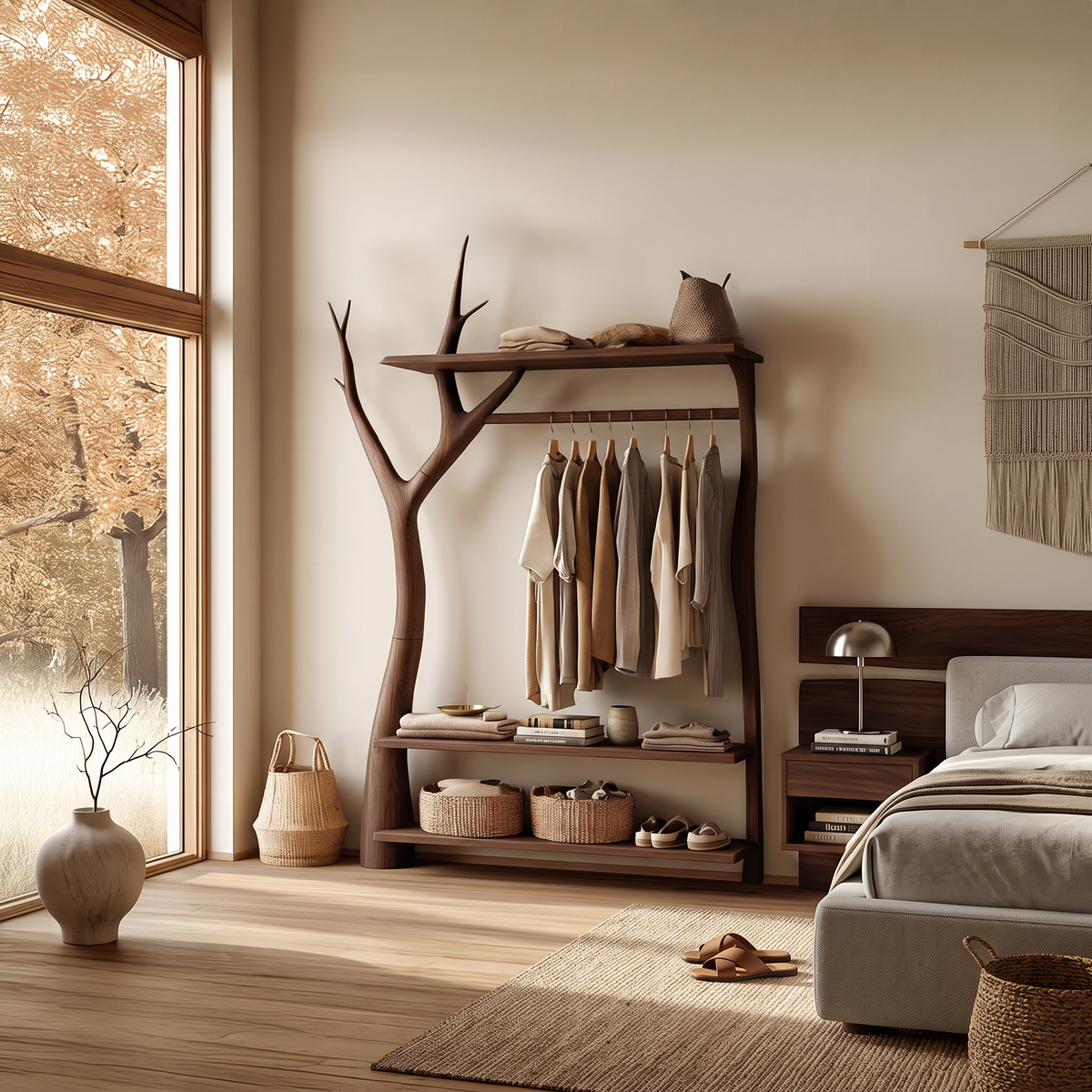 Rustic Tree Clothing Rack Entryway Bedroom Storage