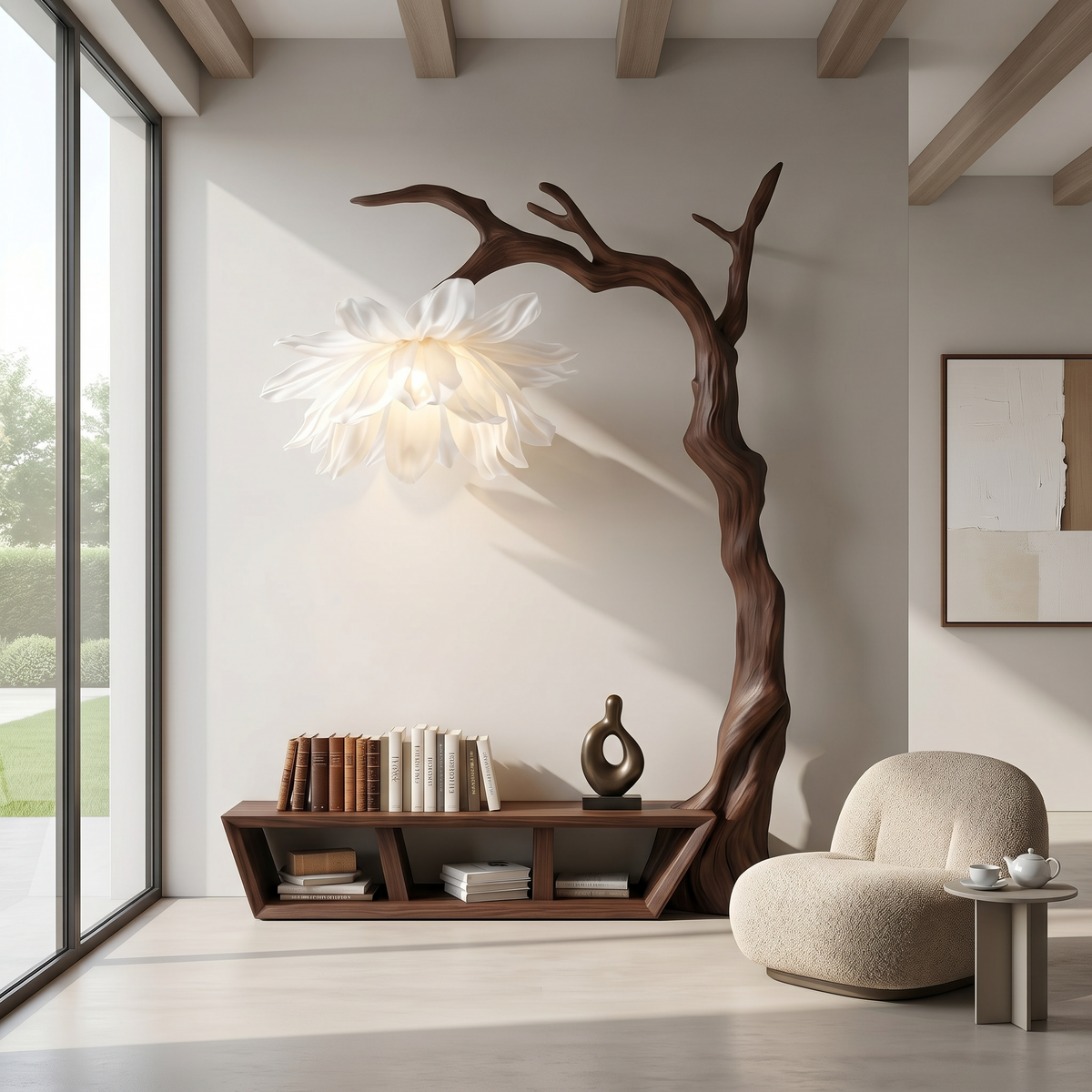 Rustic Organic Tree Bench Bookshelf