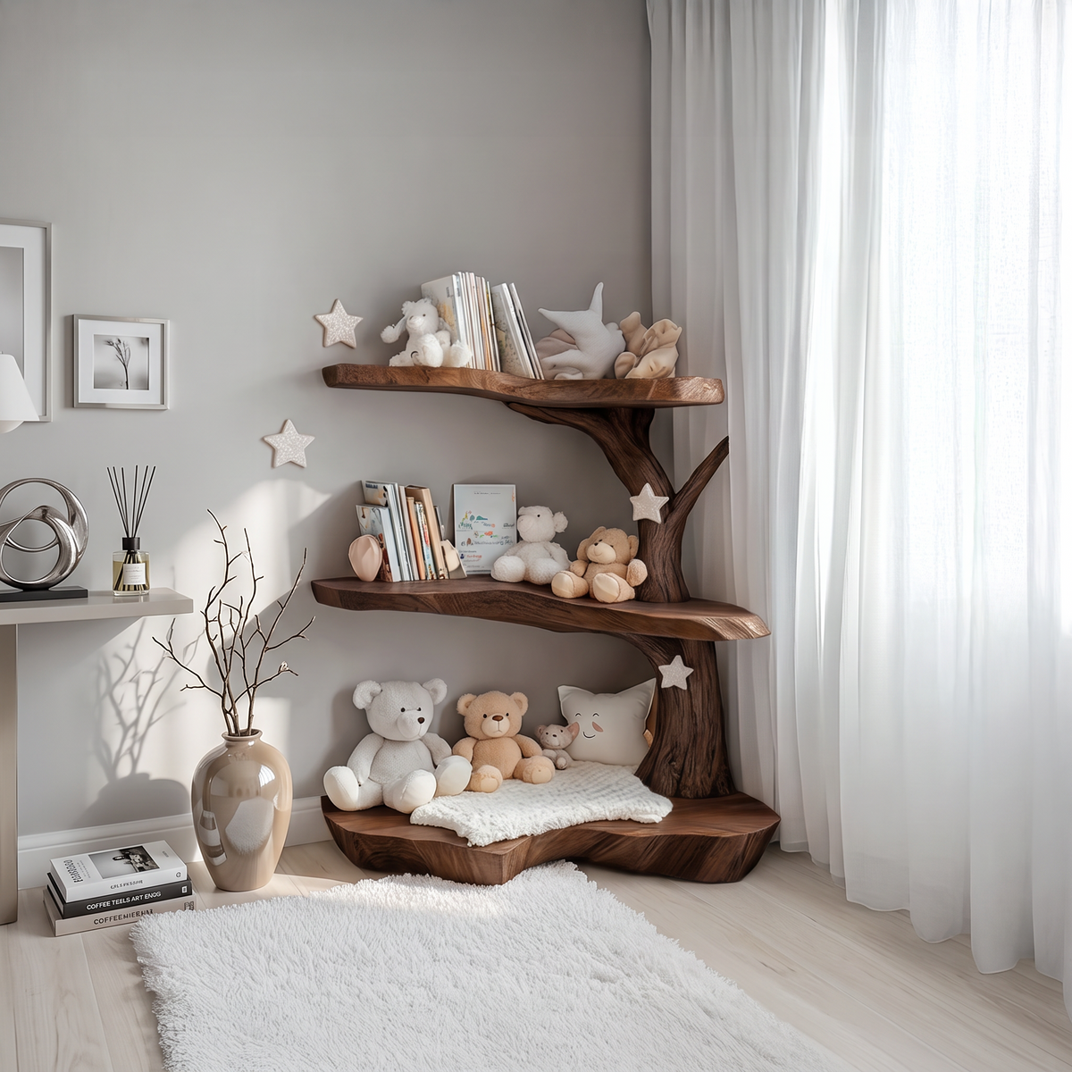Rustic Corner Tree Bookshelf