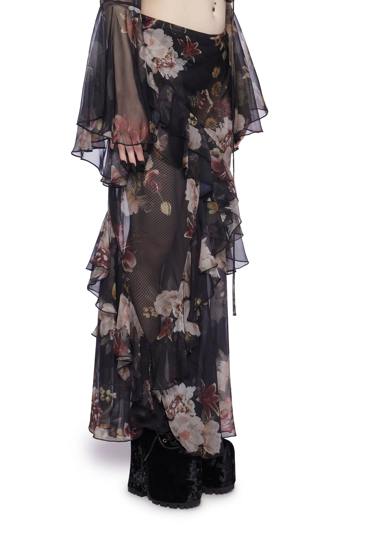Floral Sheer Chiffon Maxi Skirt