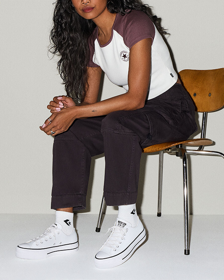Women's Leather Platform Low Top Sneaker - White - White/Black/White