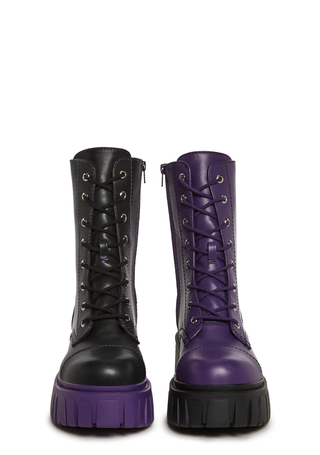 Mismatched Platform Combat Boots - Purple