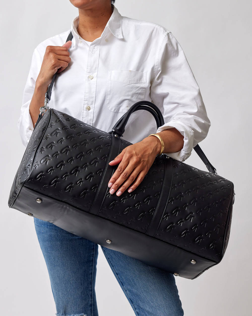 Patterned Vegan Leather Duffle Bag - Black Pink