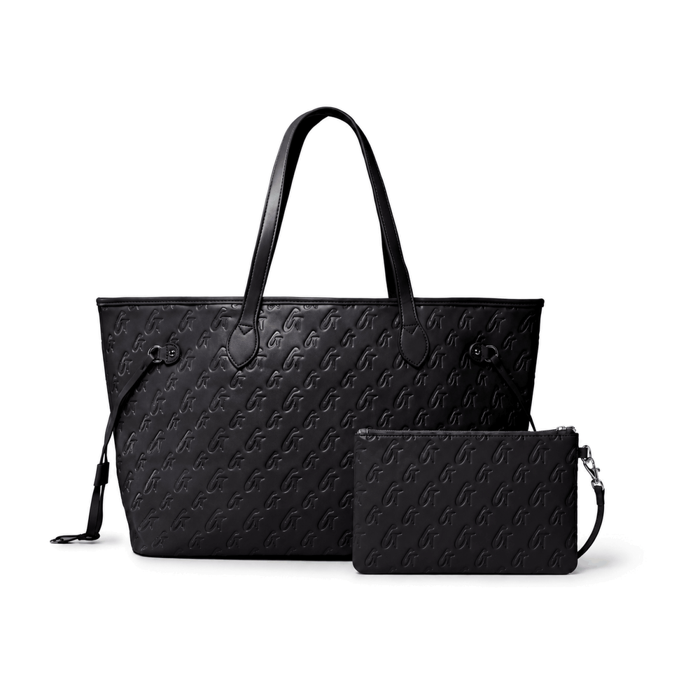 Vegan Leather Laptop Tote With Wristlet - Black