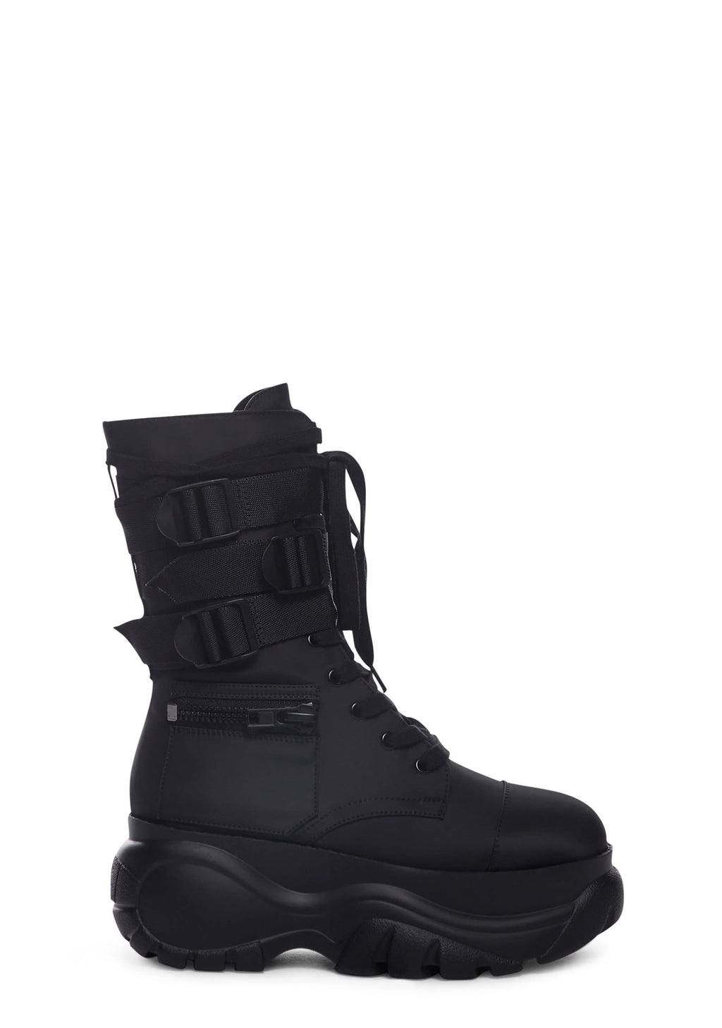 Pocket Detail Platform Combat Boots - Black
