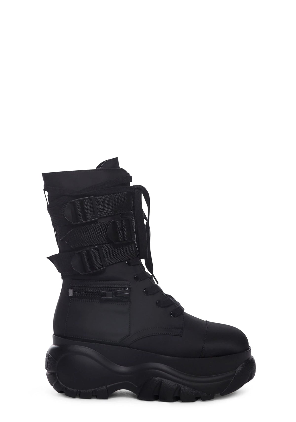 Pocket Detail Platform Combat Boots - Black