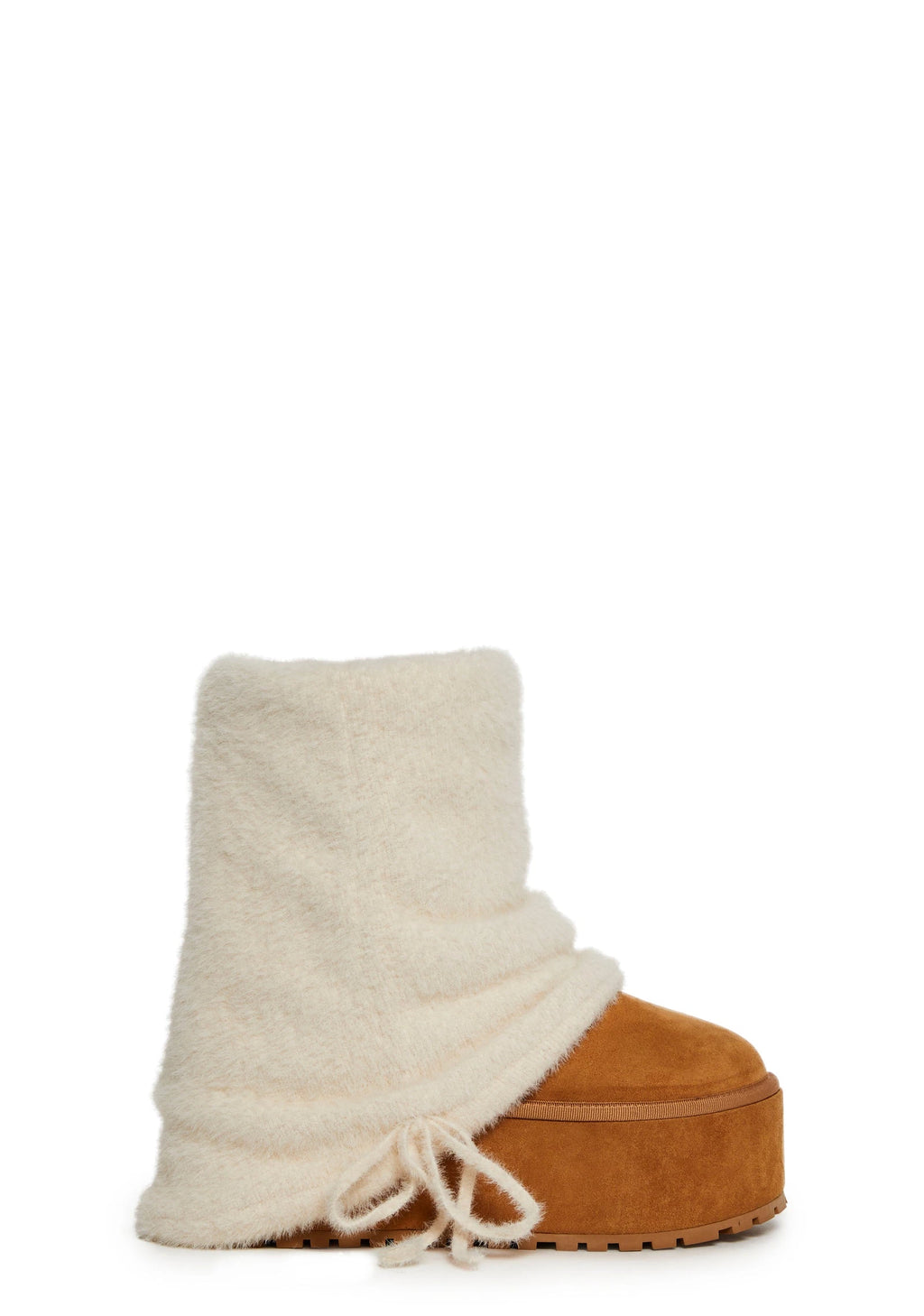 Velour Platform Booties With Faux Fur - Off White