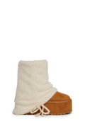Velour Platform Booties With Faux Fur - Off White