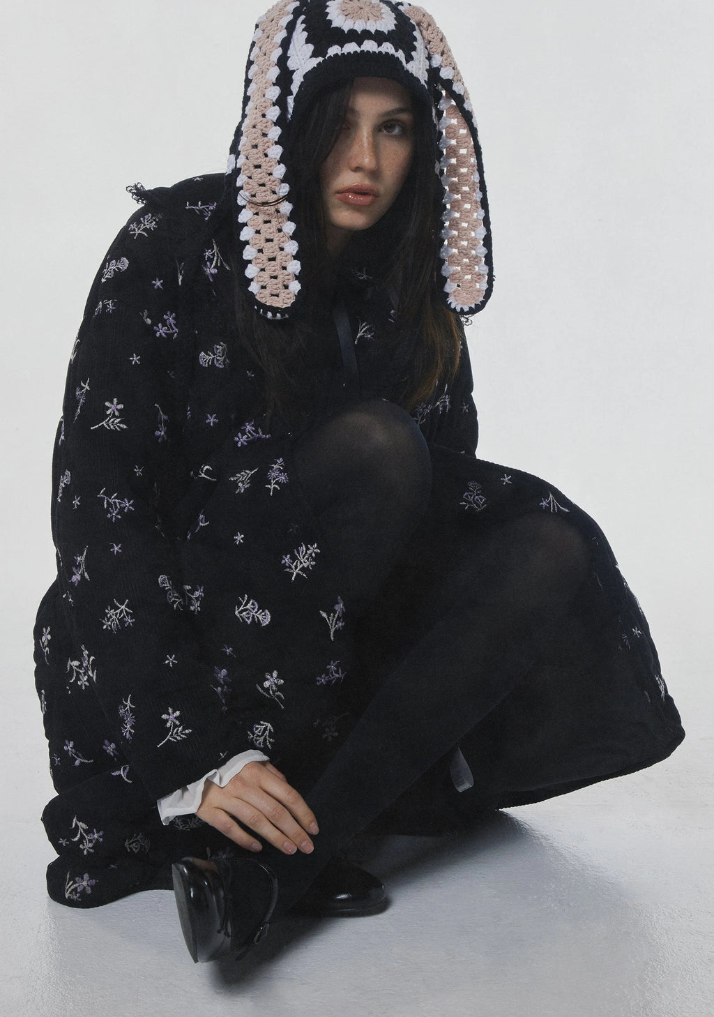 Quilted Corduroy Maxi Coat - Black