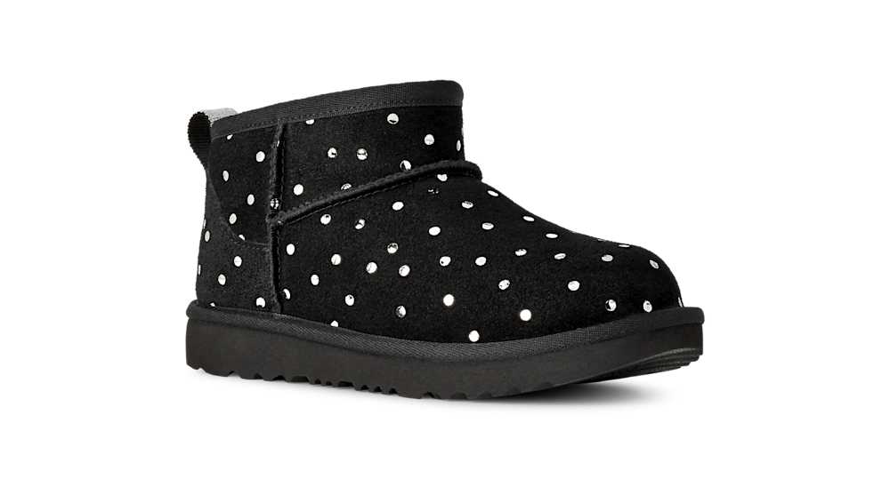 Kids' Low Suede Boot With Metallic Dots - Black