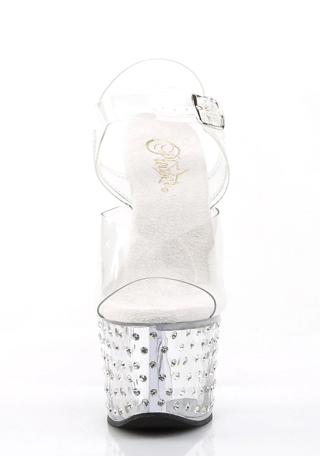 Clear Rhinestone Platform Ankle Strap Sandals - Silver