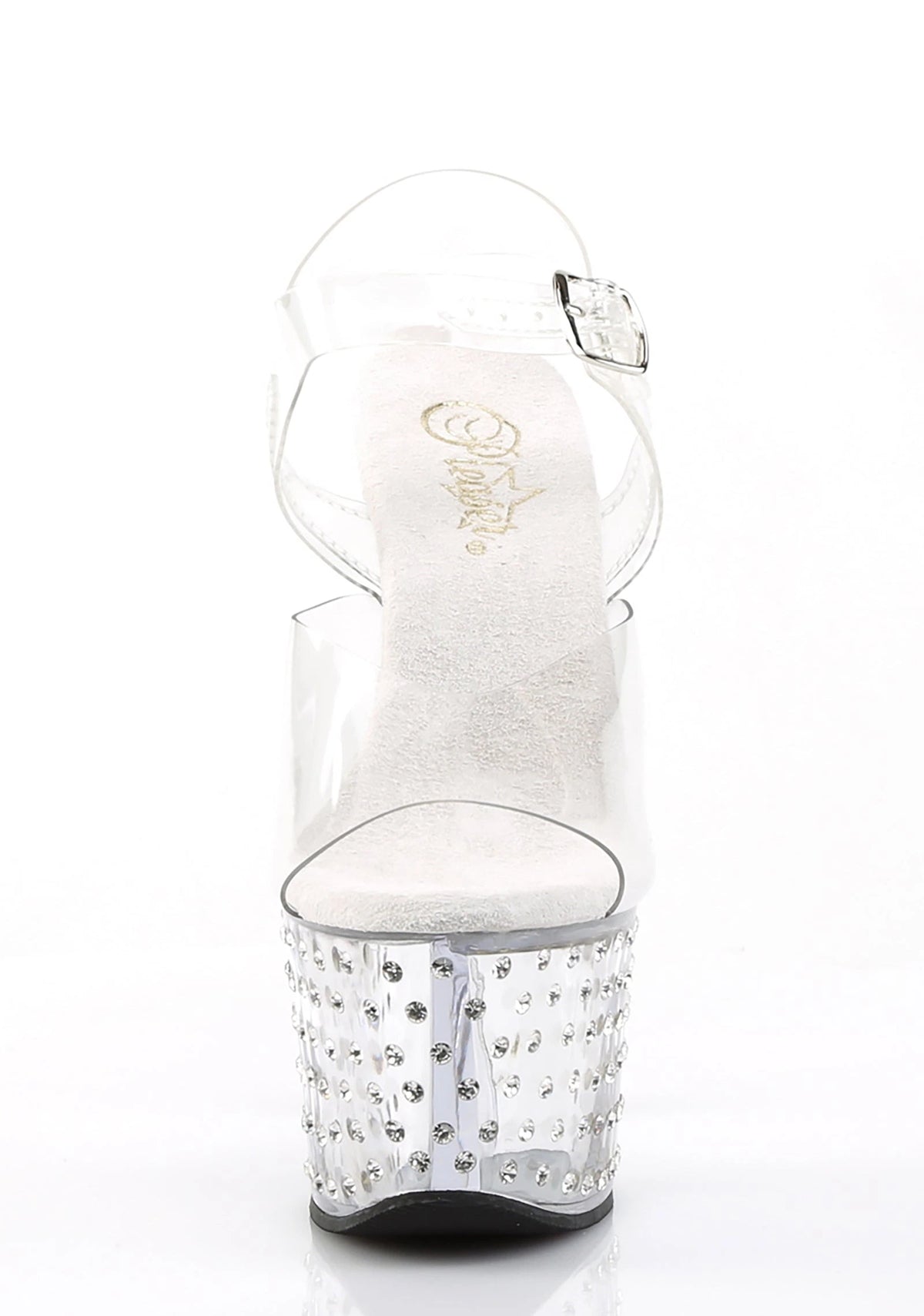Clear Rhinestone Platform Ankle Strap Sandals - Silver