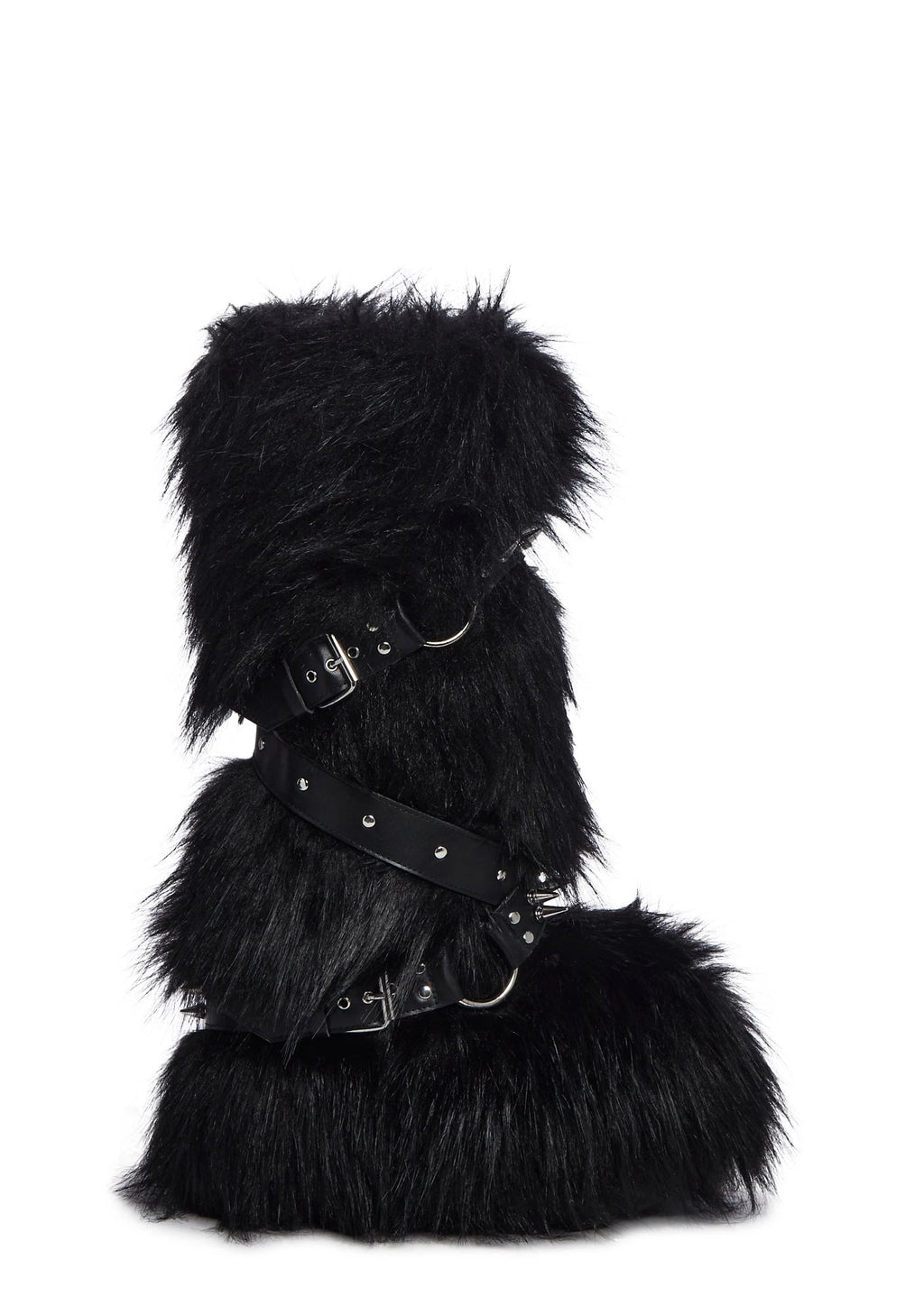 Faux Fur Platform Wedge Boots - Black