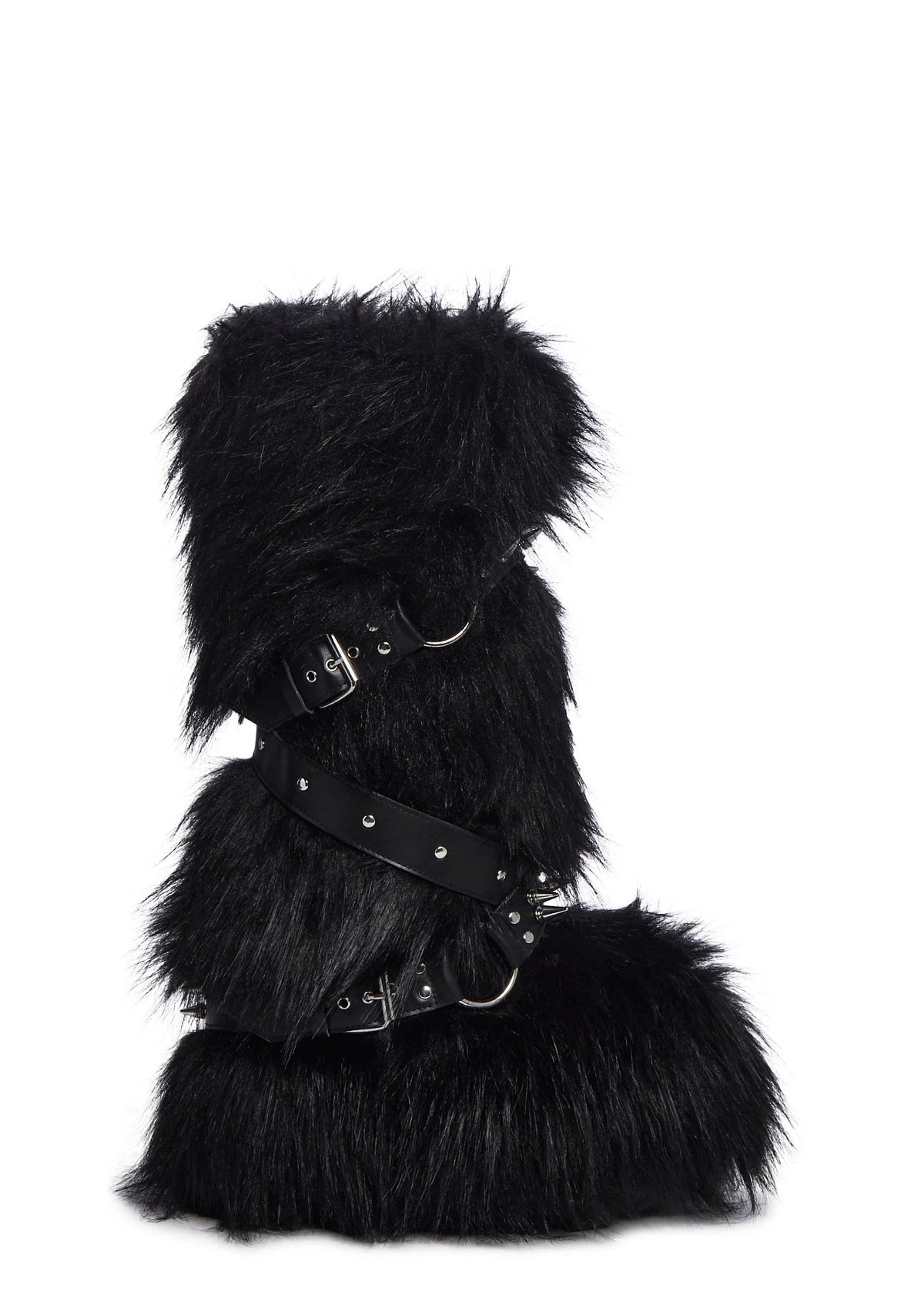 Faux Fur Platform Wedge Boots - Black