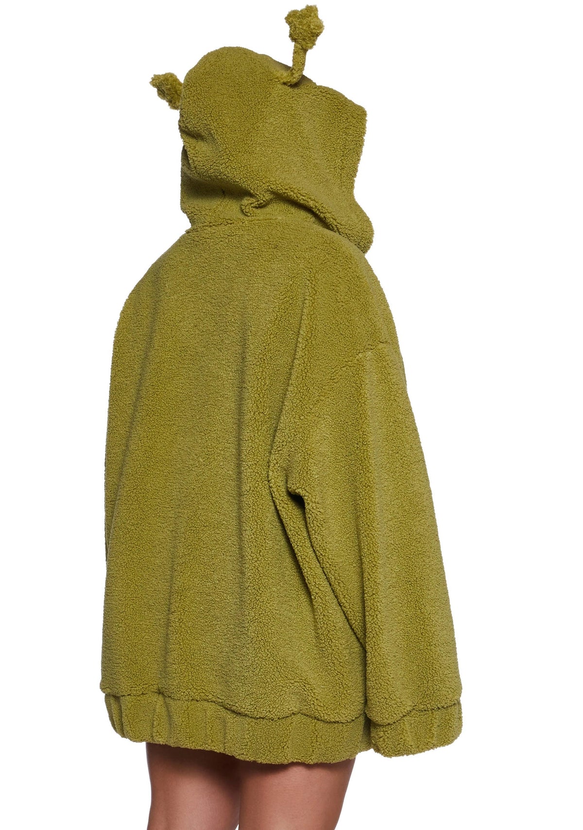Hooded Sherpa Jacket With Alien Motif - Green