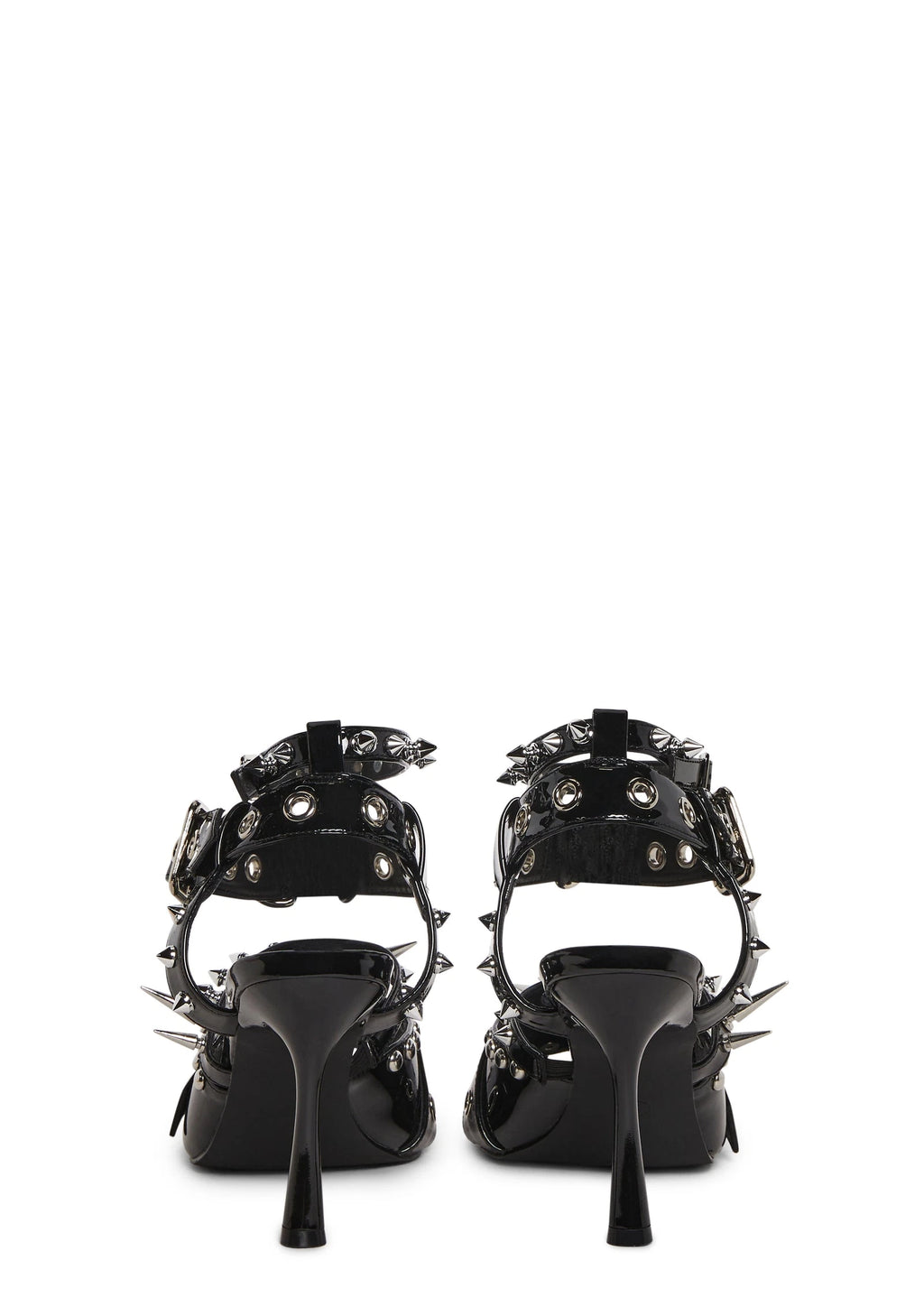 Studded Buckle Open-Toe Heels - Black