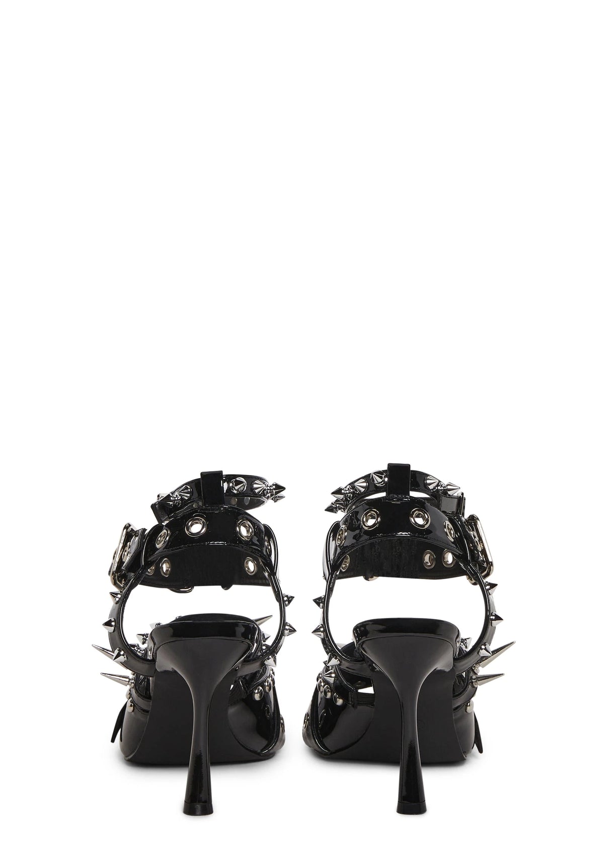 Studded Buckle Open-Toe Heels - Black