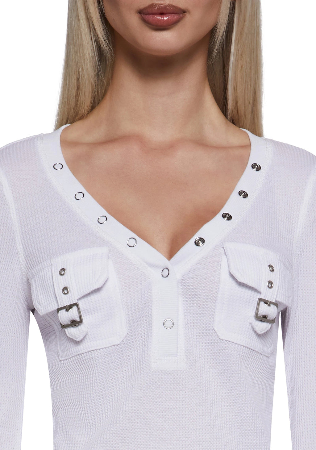 Waffle Knit Cargo Pocket Crop Top - White