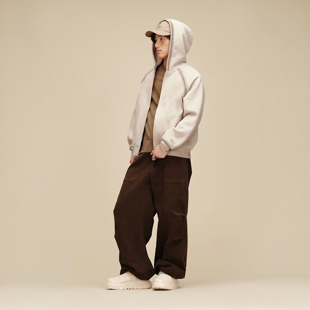Men's Oversized Full-Zip Hooded Sweatshirt - Brown
