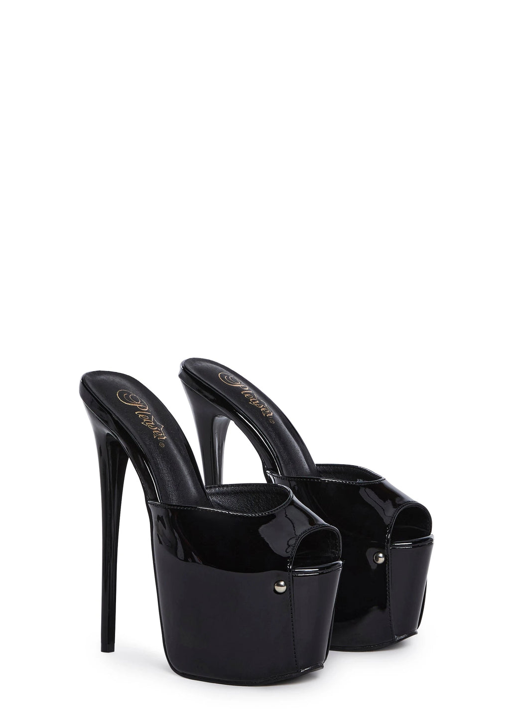 Patent Peep-Toe Platform Slide Heels - Black