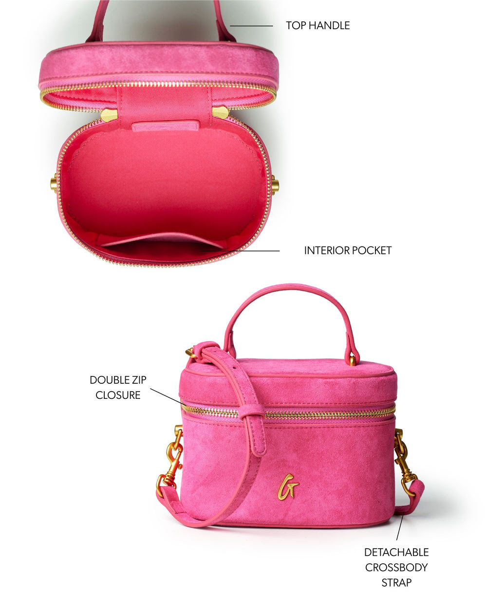 Mini Vegan Suede Top Handle Bag - Hot Pink