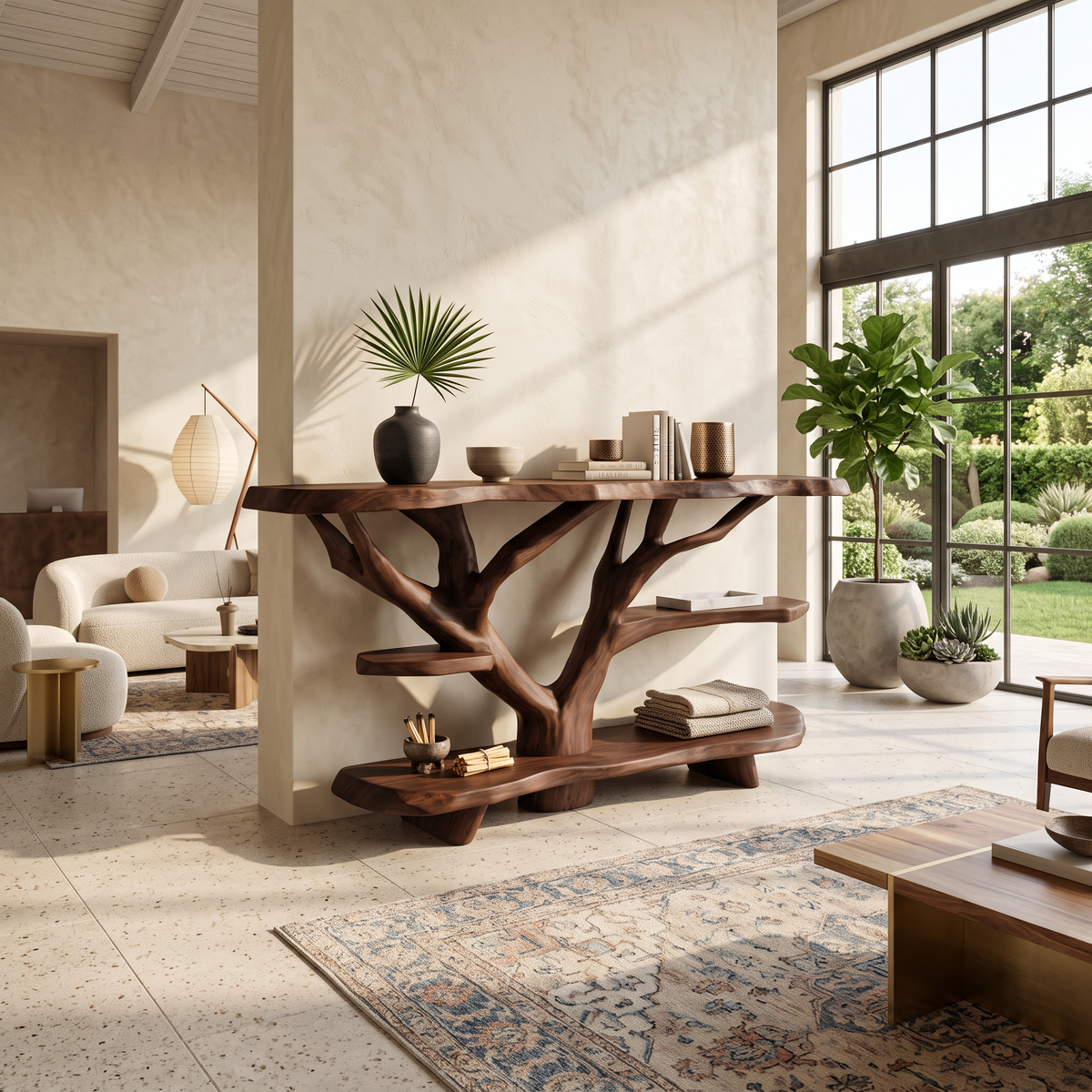 Mid Century Live Edge Entryway Table For Contemporary Bedroom Decor