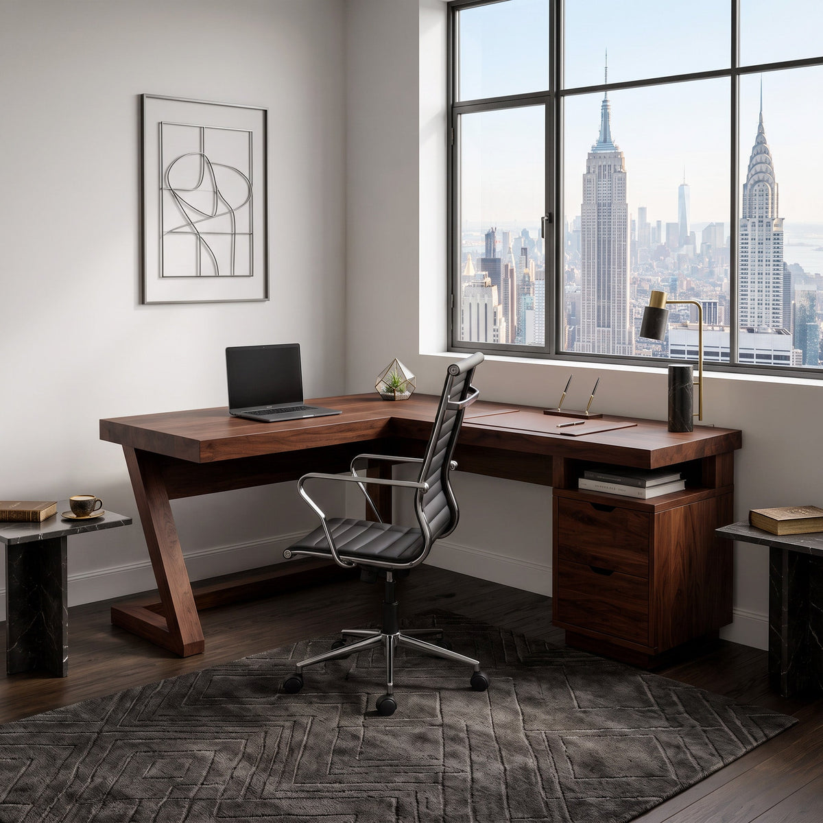 Modern L Shaped Desk With Drawers For Home Office Or Corner Workspace