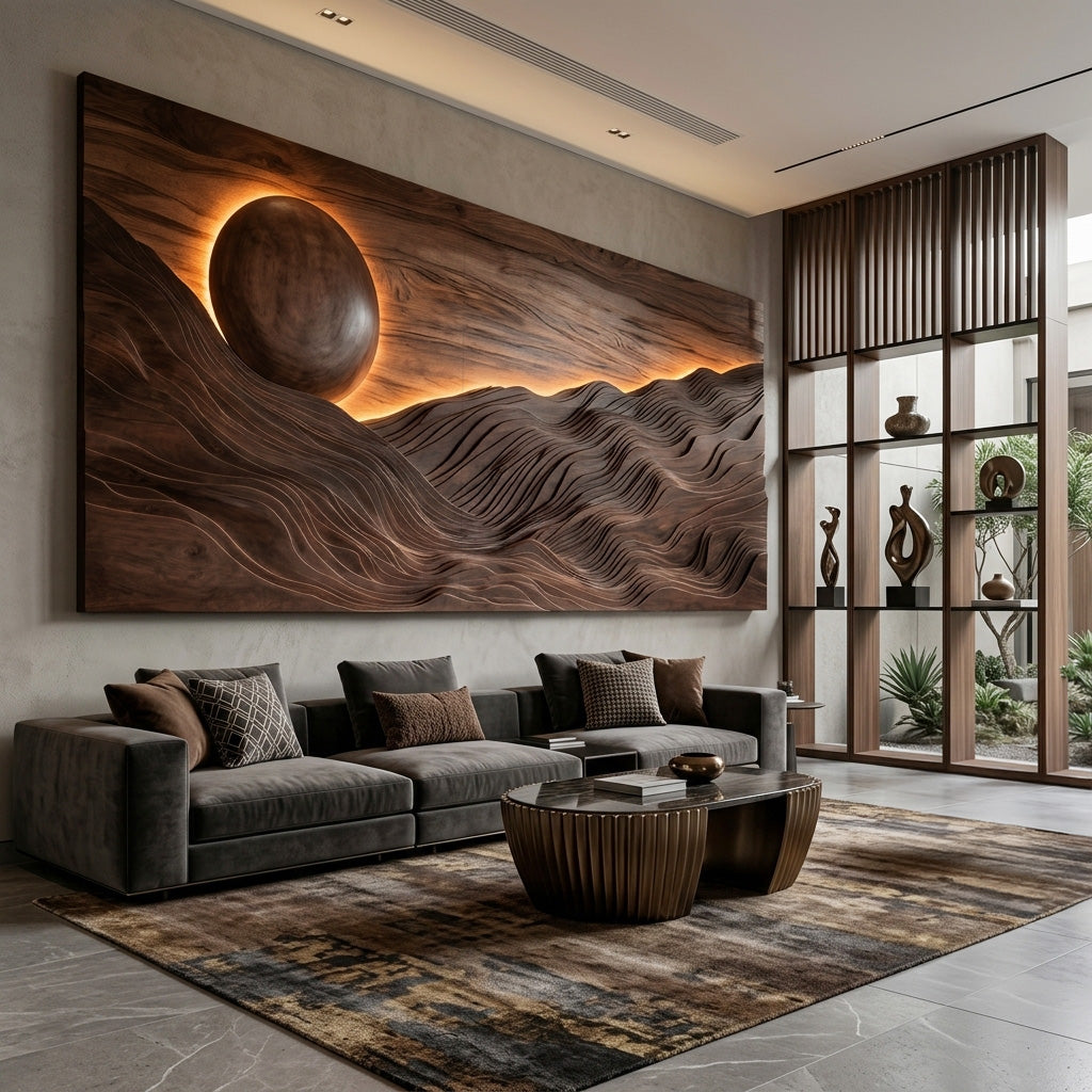 Large Sun Over Mountains Wooden Wall Art For Home