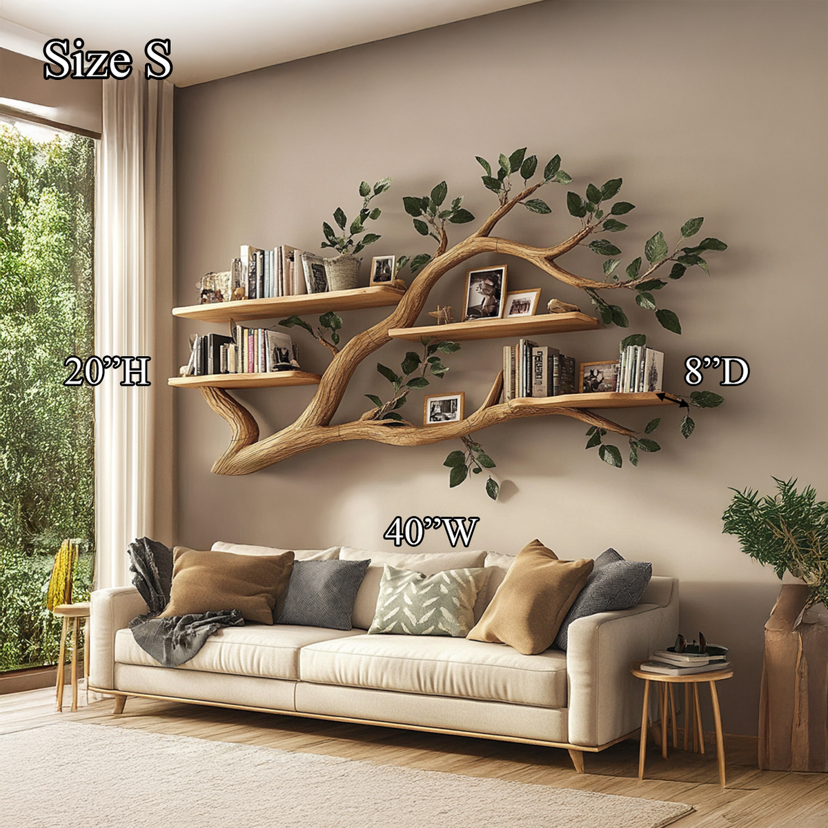 Rustic Wall Mounted Branch Bookshelf
