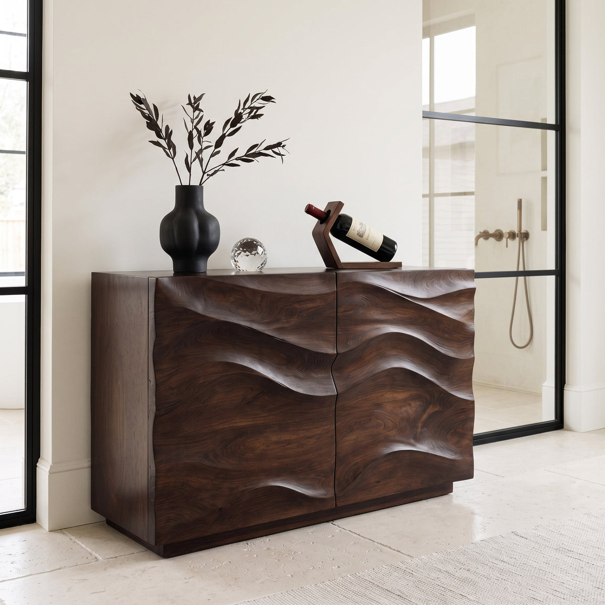 Contemporary Sideboard Sculptural Carved For Living Room