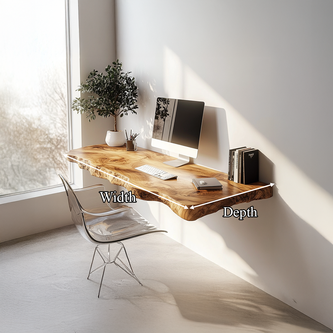 Rustic Live Edge Floating Desk Office Or Bedroom