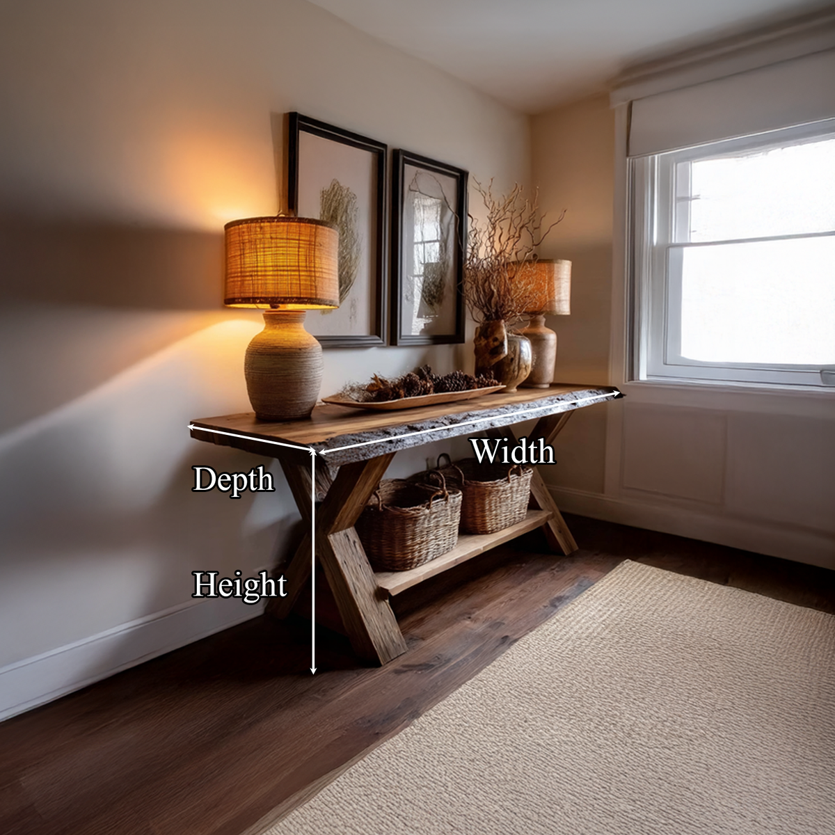 Rustic Farmhouse Solid Wood Console Table