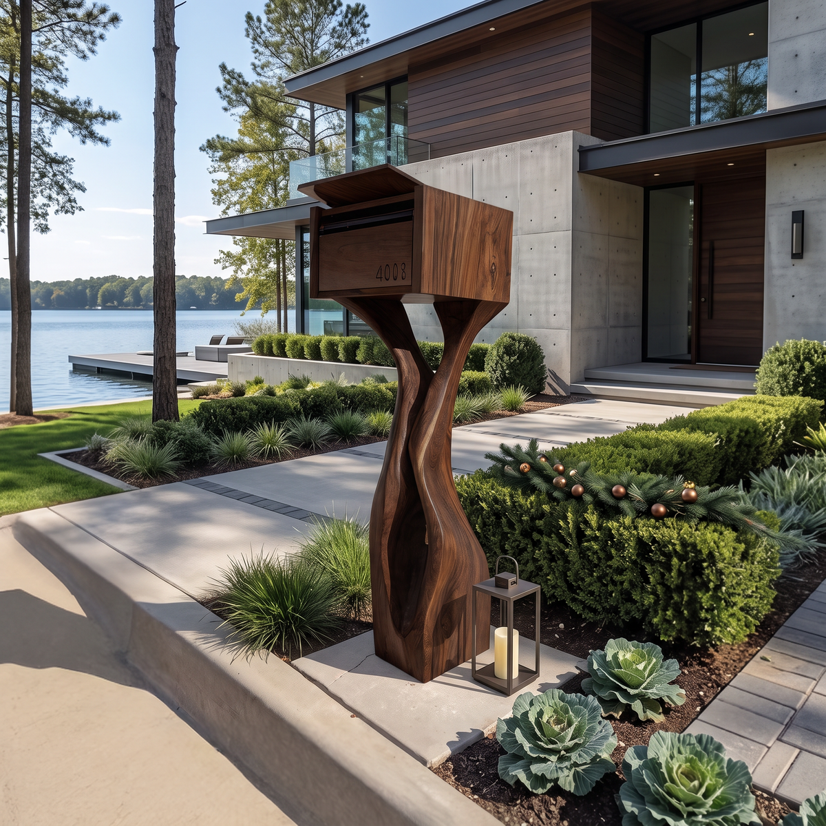 Mid Century Wooden Sculpture Mailbox For Outdoor Furniture Accent