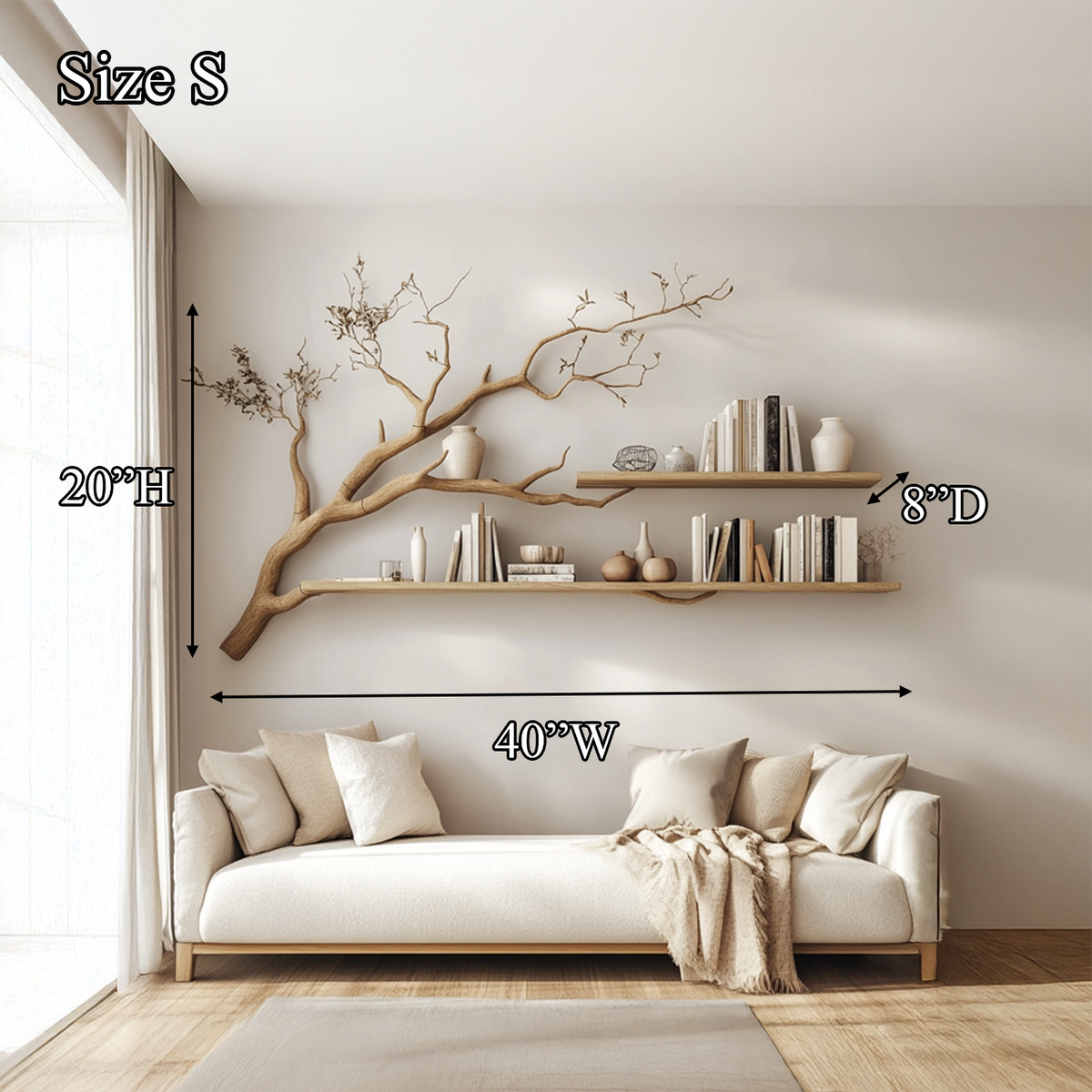 Rustic Organic Tree Shelf Artistic Natural Living Space