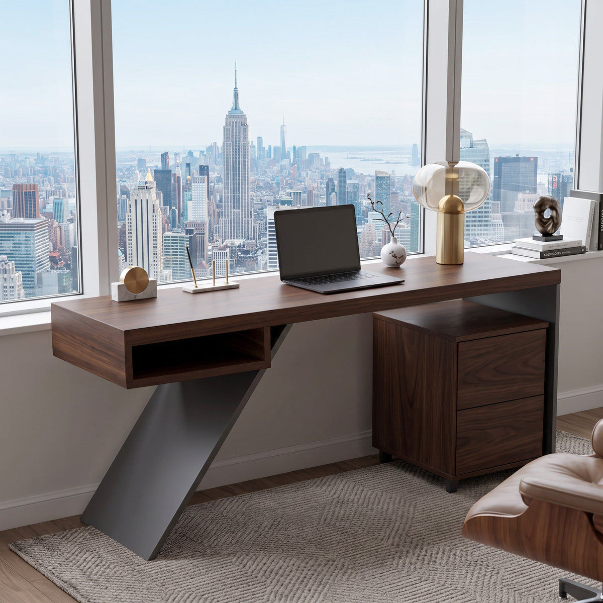 Modern Wood Desk With Storage Cabinet