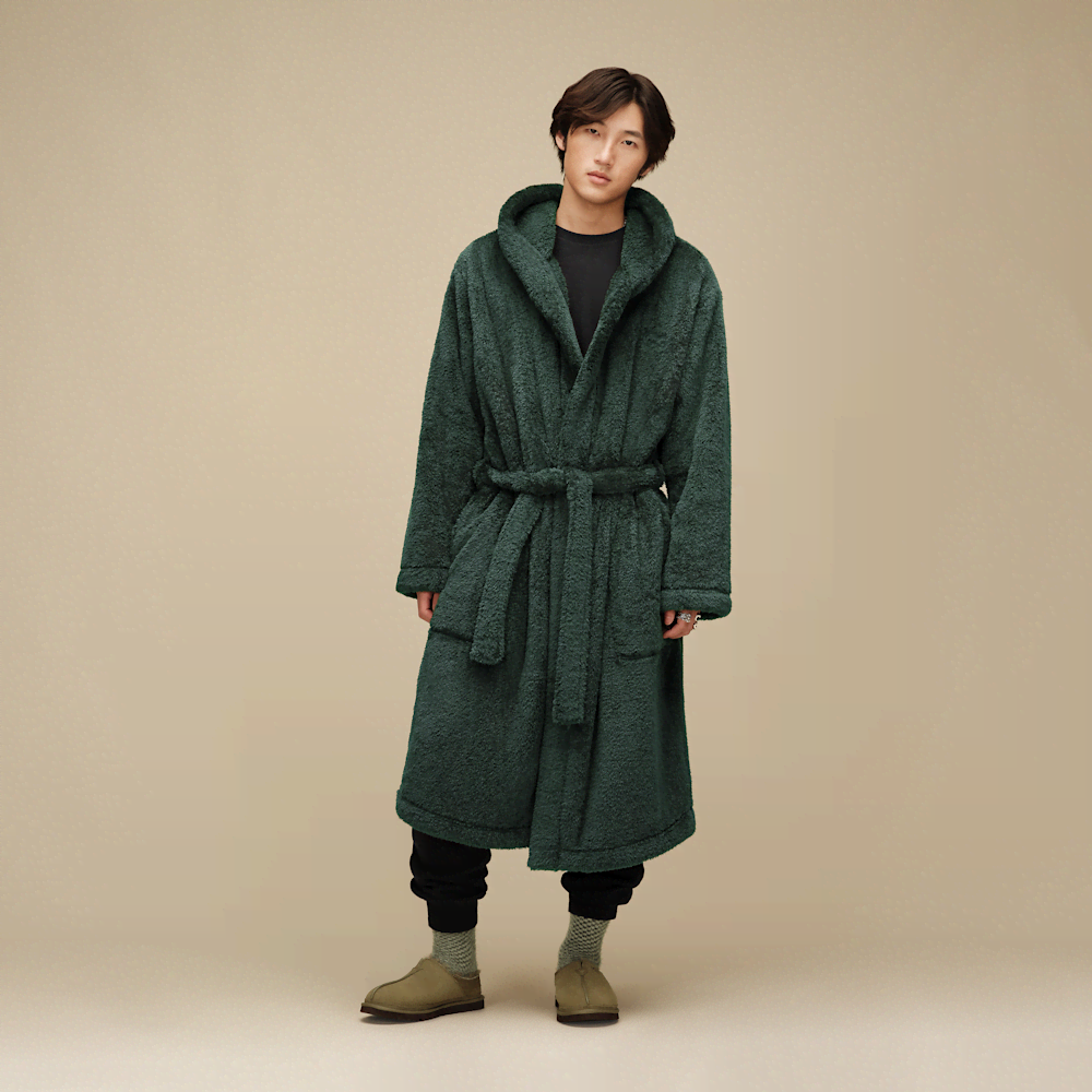Men's Hooded Plush Fleece Robe - Black