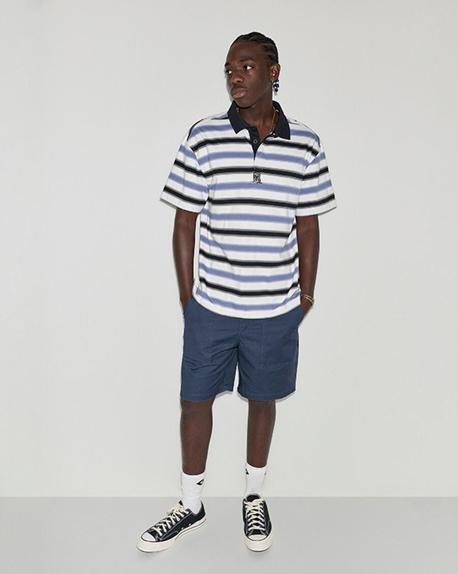 Men's Stripe Cotton Jersey Polo Shirt - Indigo Storm Multi