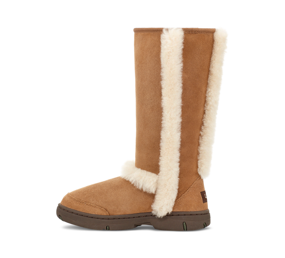 Women's Knee-High Sheepskin Boot - Grey Black